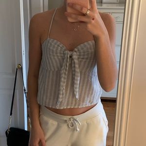 Brandy Melville Blue and White Stripe Front Knot